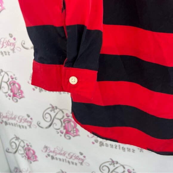 GAP long sleeve stripes Red and Black Striped Top button sleeve detail - Picture 5 of 11